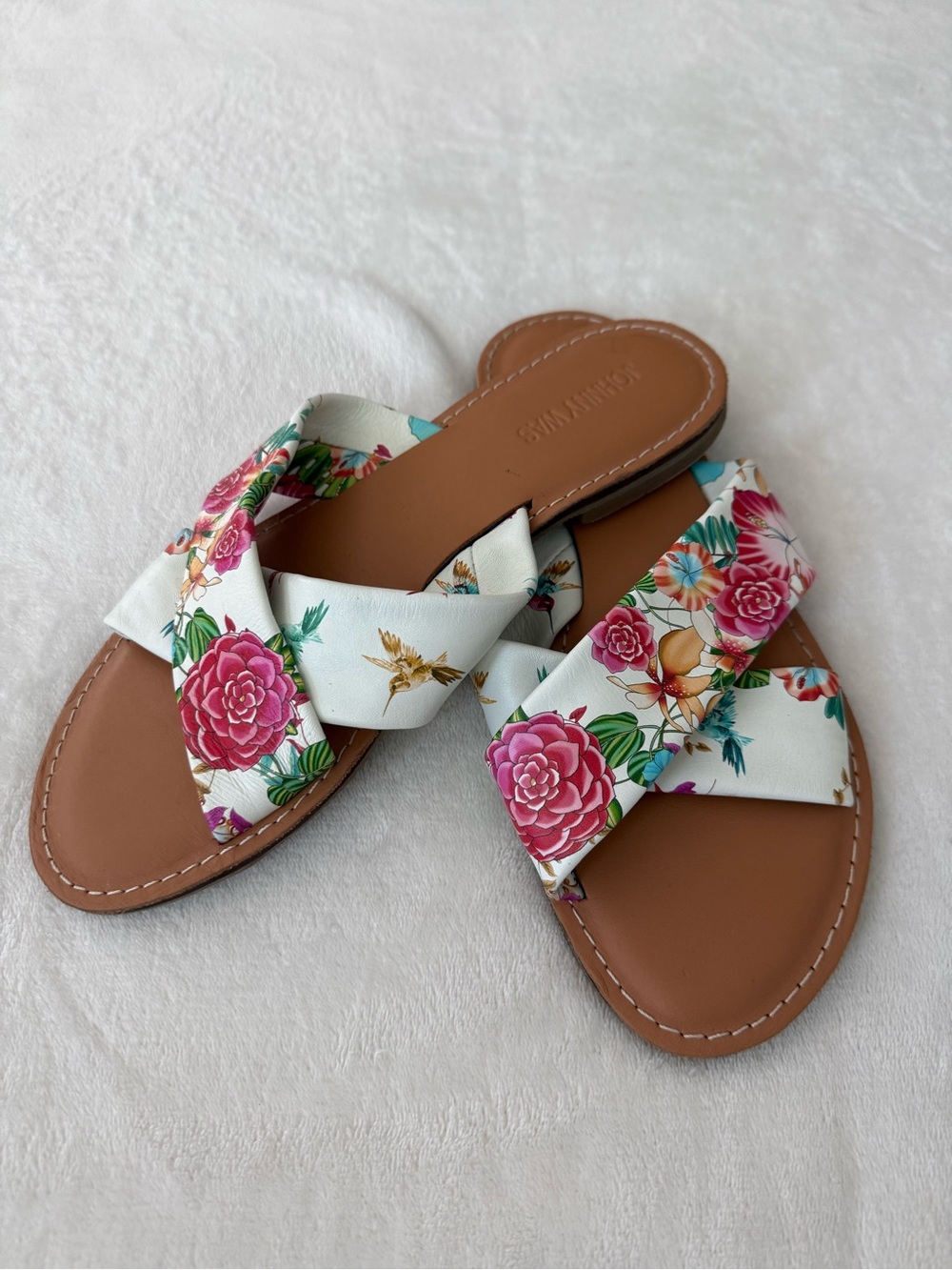 Johnny Was Sandal Andra Criss Cross Leather Slip On Floral Women's Size 10